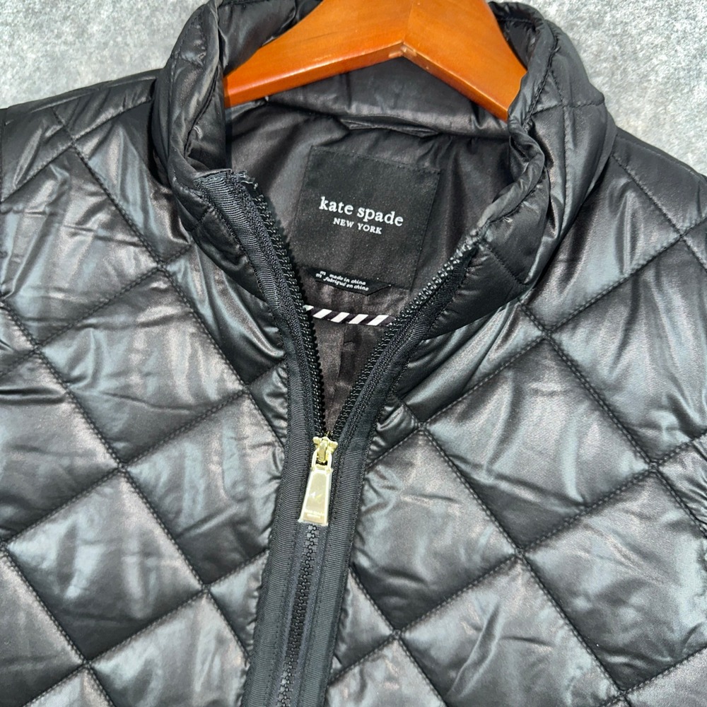 Kate Spade Vest Womens M Black Quilted Puffer Full Zip Sleeveless Jacket Layer